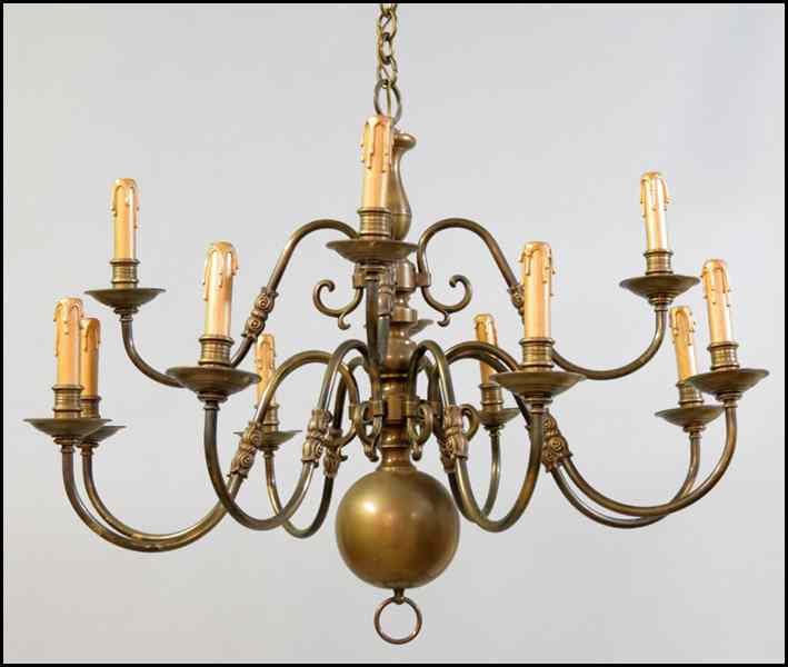 Appraisal: DUTCH BAROQUE STYLE PATINATED BRASS TWELVE-LIGHT CHANDELIER '' x ''