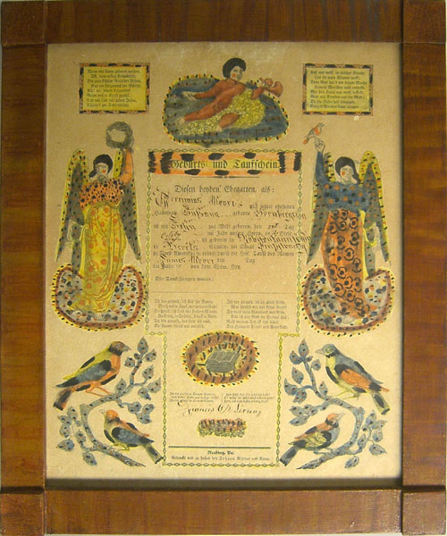 Appraisal: Reading Pennsylvania printed and hand colored fraktur by Ritter x