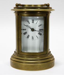 Appraisal: French Brass Cylindrical Carriage Clock FRANCE LATE TH-EARLY TH CENTURY