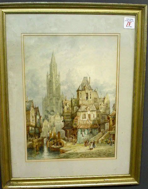 Appraisal: French watercolor of a town signed Honfleur France H Schafer