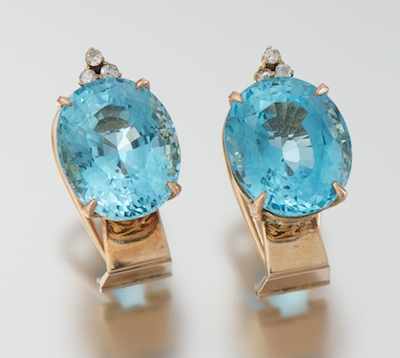 Appraisal: A Pair of Blue Topaz and Diamond Earrings Tested k