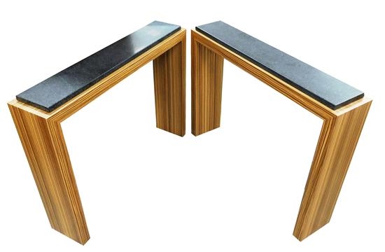 Appraisal: Pair modern narrow stone top end tables polished dark grey