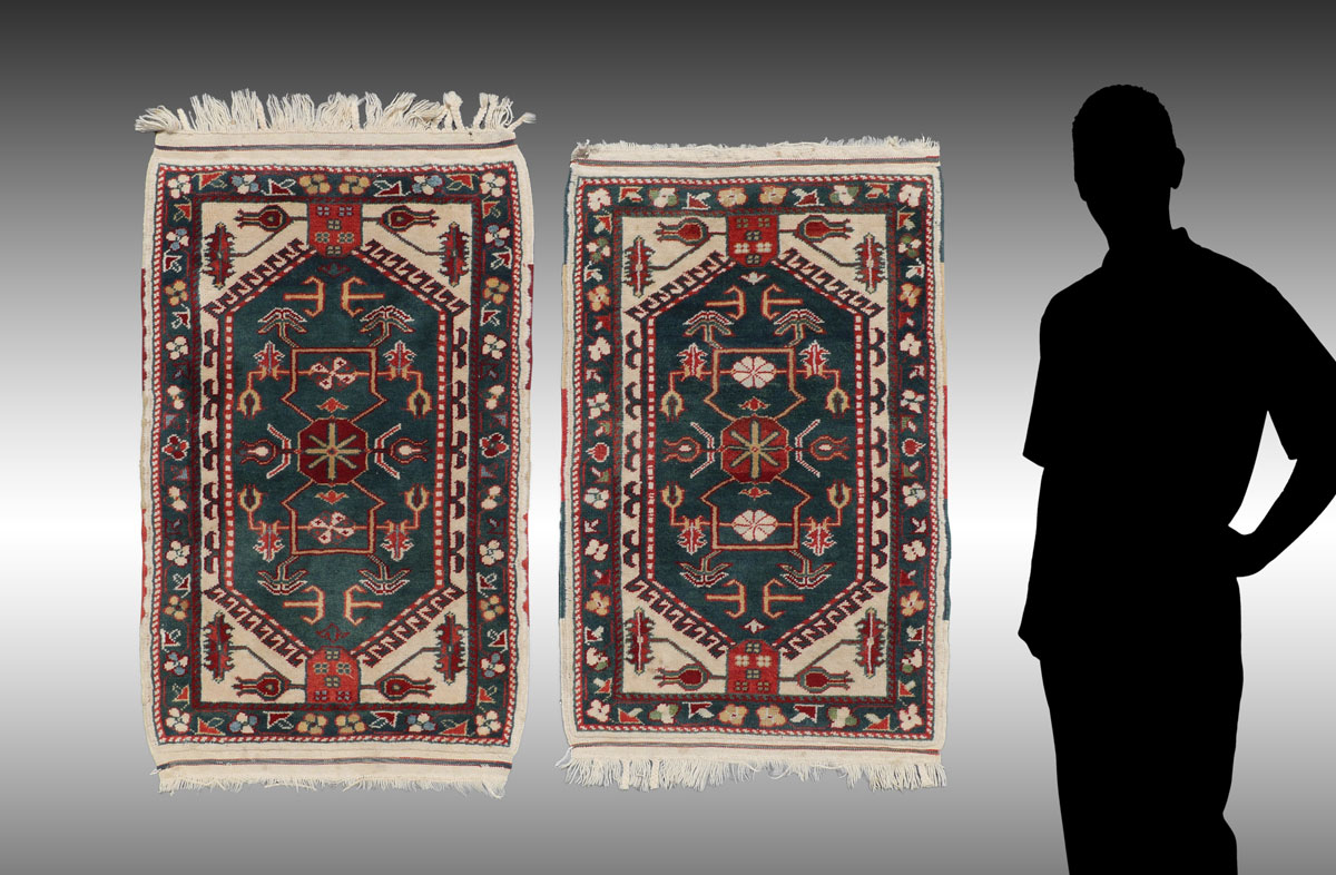 Appraisal: APPROX - YR OLD TURKISH BERGAMA HAND KNOTTED WOOL RUGS