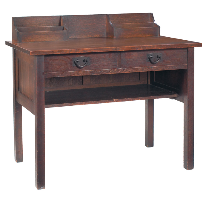 Appraisal: Gustav Stickley writing desk letter racks at back over two