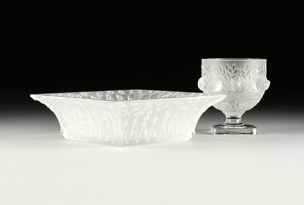 Appraisal: A LALIQUE ROSES SQUARE CRYSTAL BOWL AND ELISABETH CRYSTAL VASE