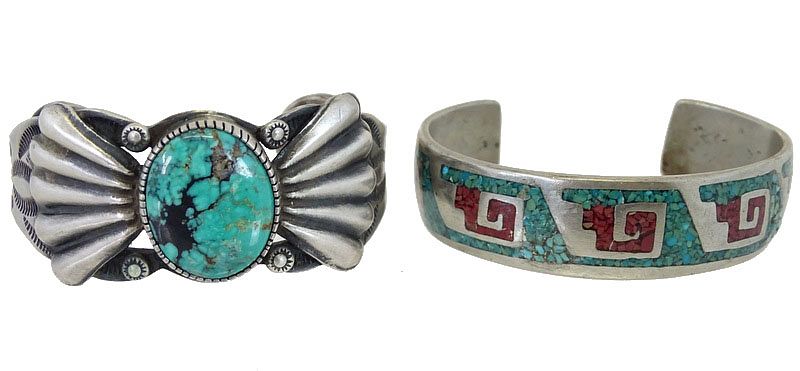 Appraisal: Pair of Navajo Turquoise Sterling Silver Cuffs Pair of Navajo