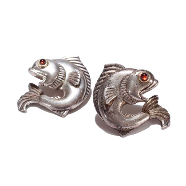 Appraisal: Vintage Modernist sterling and K jumping fish earrings with garnet