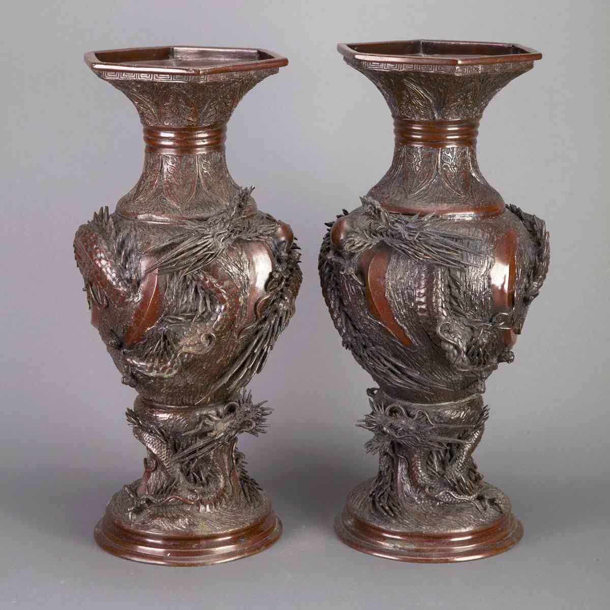 Appraisal: Pair of Chinese Bronze Floor Vases c each of baluster