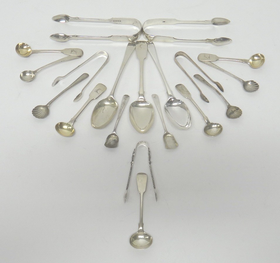 Appraisal: Silver flatware comprising two bottom marked dessert spoons a fiddle