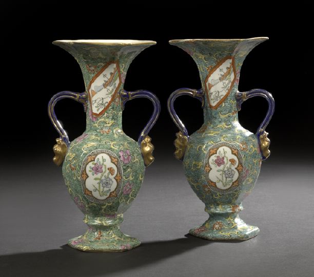 Appraisal: Attractive Pair of Early Mason's Ironstone Gilded Dragon Masque-Handled Garniture