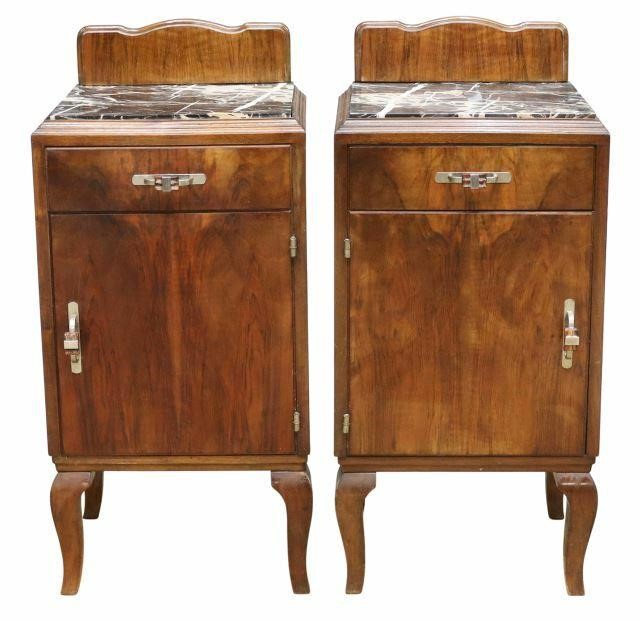 Appraisal: pair Italian Art Deco burled walnut nightstands c s raised