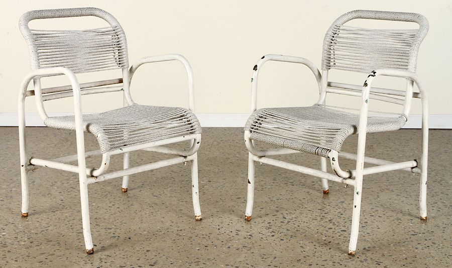 Appraisal: PAIR FRENCH PAINTED IRON OPEN ARM CHAIRS C A pair