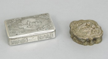 Appraisal: Two Silver Snuff Boxes Two silver snuff boxes including a