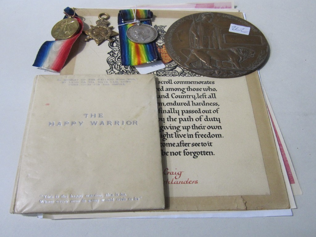 Appraisal: Lot comprising WWI medal group to PTE P Craig Royal