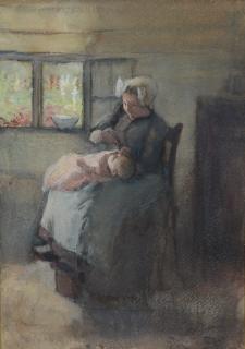 Appraisal: Blanche Ostertag American b watercolor and gouache Mother Feeding Child