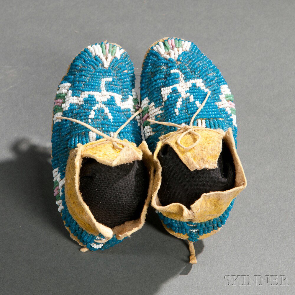 Appraisal: Pair of Cheyenne Beaded Hide Infant's Moccasins c last quarter