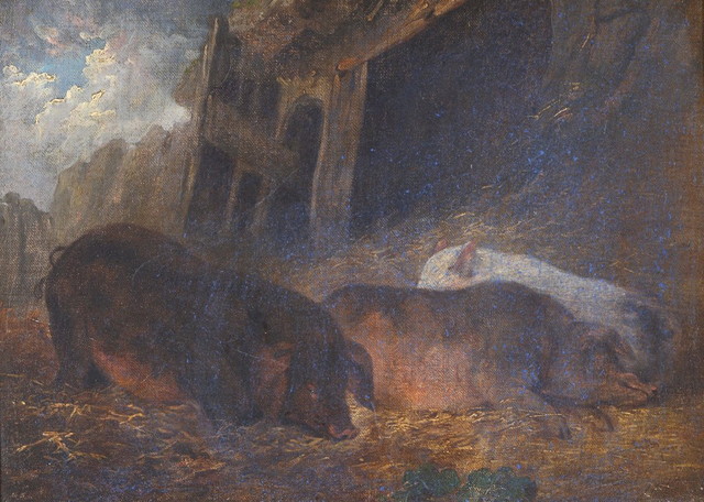 Appraisal: CIRCLE OF GEORGE MORLAND - Three pigs in a landscape