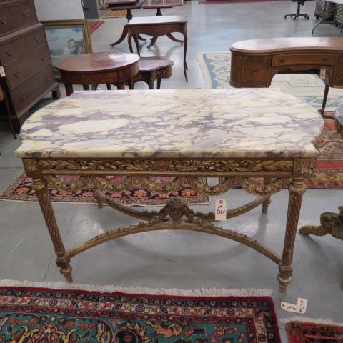 Appraisal: Italian Carved Gilt Library Table marble top X top tall