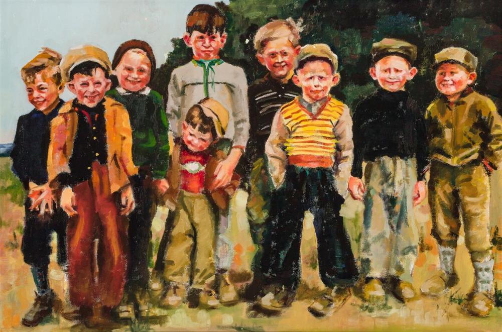 Appraisal: AMERICAN SCHOOL th Century The Gang is all Here oil