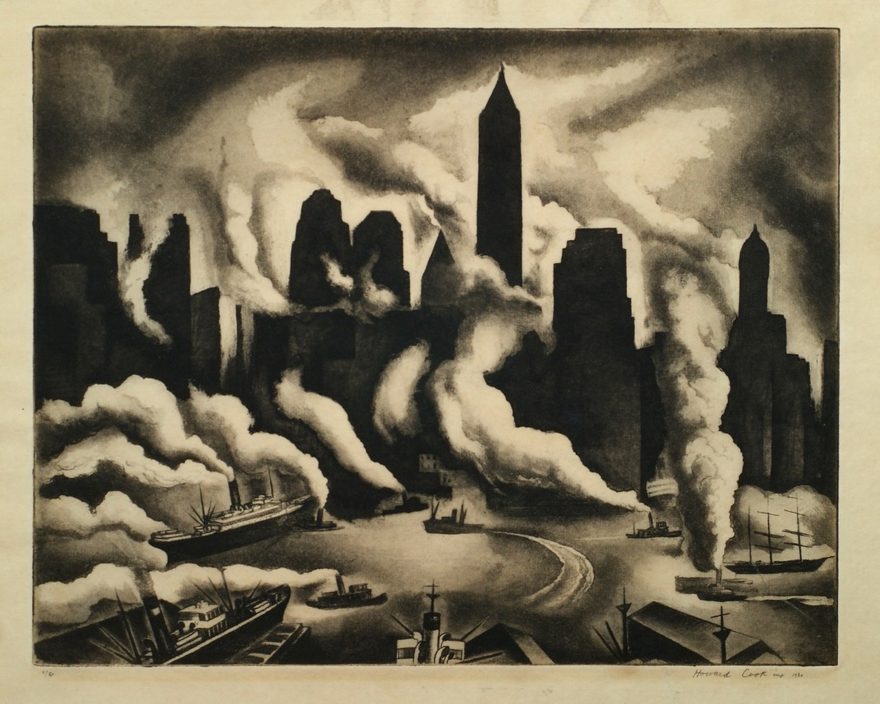 Appraisal: Howard Norton Cook American - NY Harbor Skyline etching and