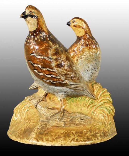 Appraisal: Cast Iron Quail Doorstop Description Made by Hubley and numbered