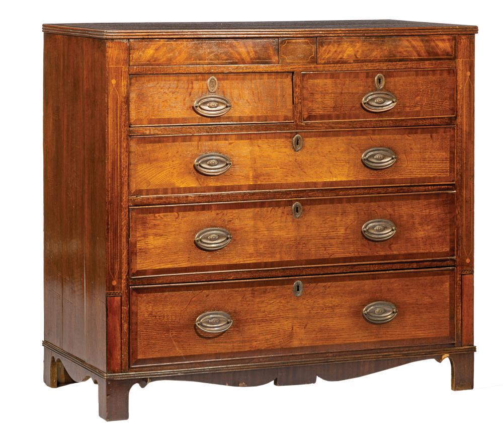 Appraisal: Antique English Inlaid Mahogany and Oak Chest of Drawers th