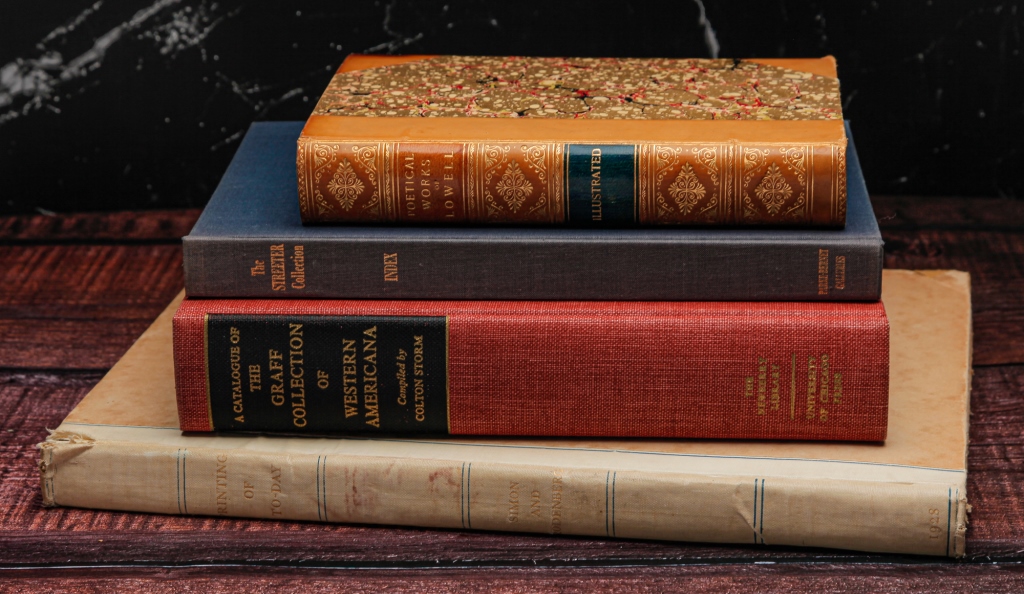 Appraisal: FOUR MISCELLANEOUS BOOKS Illustrated Poetical Works of Lowell Houghton Mifflin