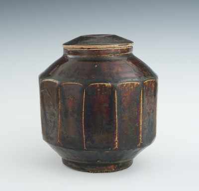 Appraisal: A Korean Lidded Rice Container th Century Faceted body raised