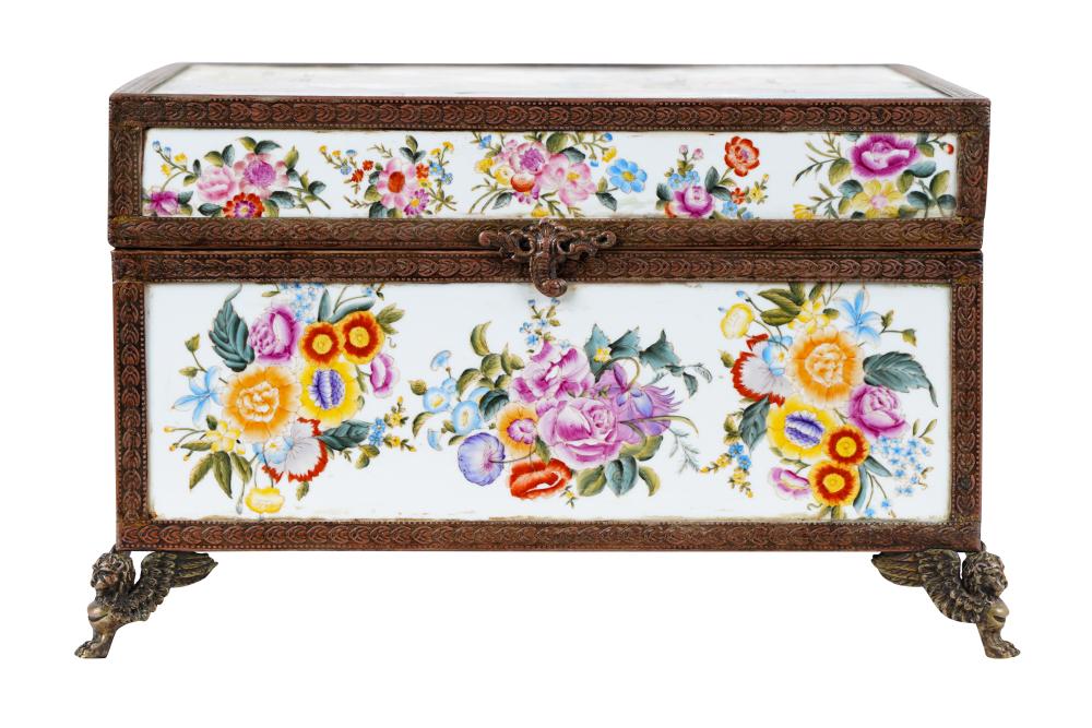 Appraisal: GILT METAL-MOUNTED PORCELAIN TABLE CASKETwith Sevres-style interlaced L mark to