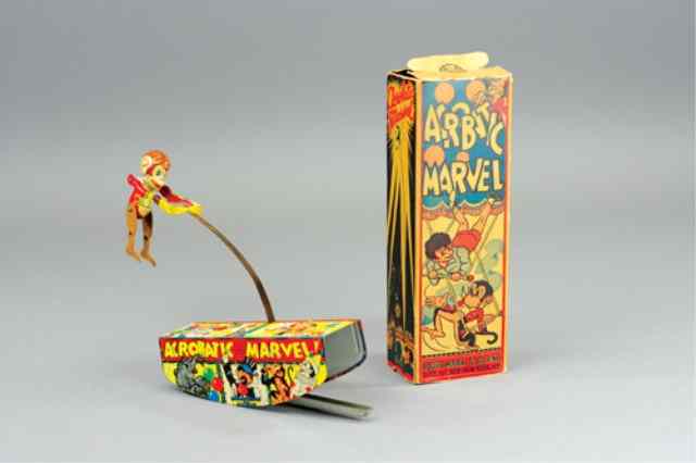 Appraisal: MARX ACROBAT MARVEL TOY Partial box lithographed tin depicts monkey