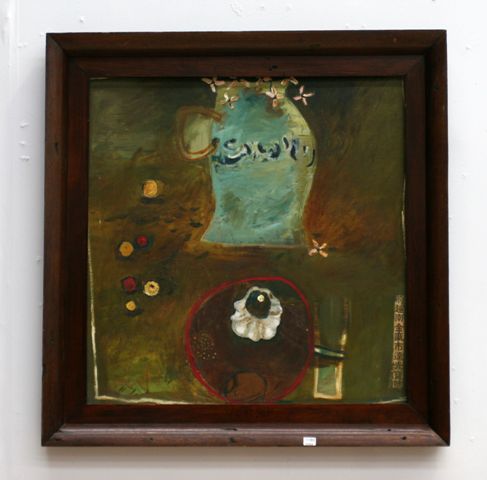 Appraisal: Artist Unknown Untitled still life oil on board in reclaimed