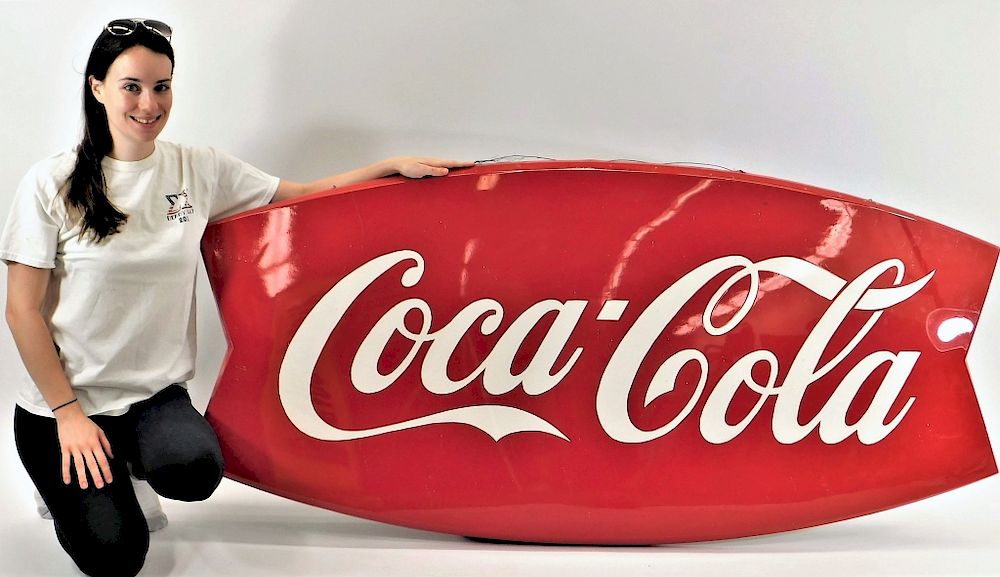 Appraisal: LARGE Foot Fish Tail Coca-Cola Metal Sign United States th