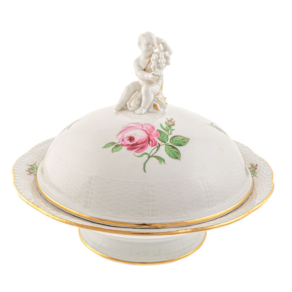 Appraisal: KPM Porcelain Covered Serving Dish Painted rose decoration molded basket