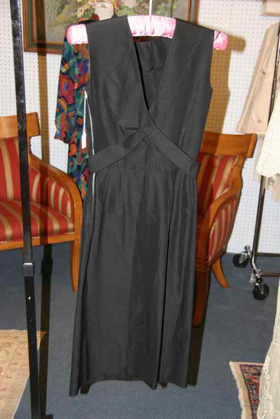 Appraisal: VINTAGE BLACK FAILLE DRESS s Pleated front with two buttons