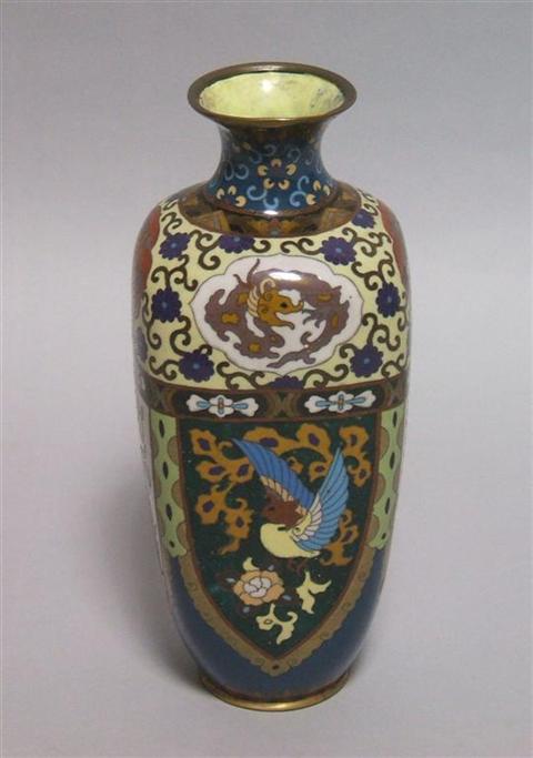 Appraisal: JAPANESE CLOISONNE ENAMEL VASE Of paneled baluster form decorated with