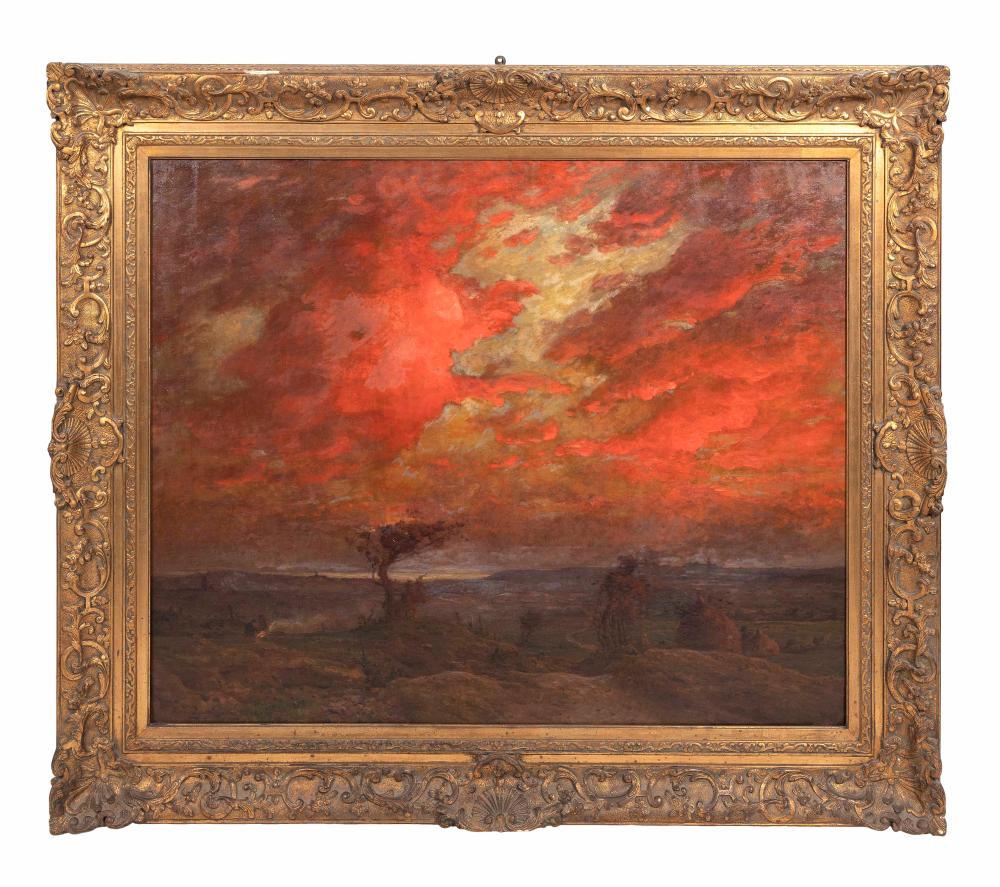 Appraisal: ADRIEN LOUIS DEMONT FRANCE - DRAMATIC RED SKY AT SUNSET