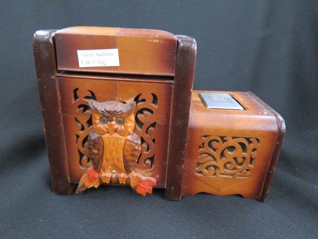 Appraisal: Deco Cigarette and Lighter and Holder with music box carved