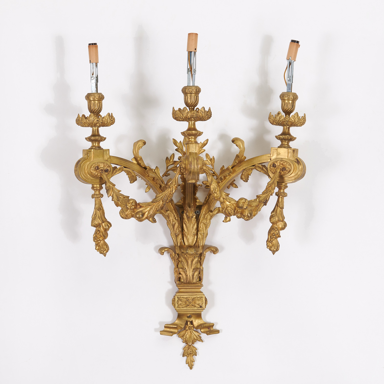 Appraisal: LARGE LOUIS XVI STYLE GILT BRONZE WALL SCONCE th th