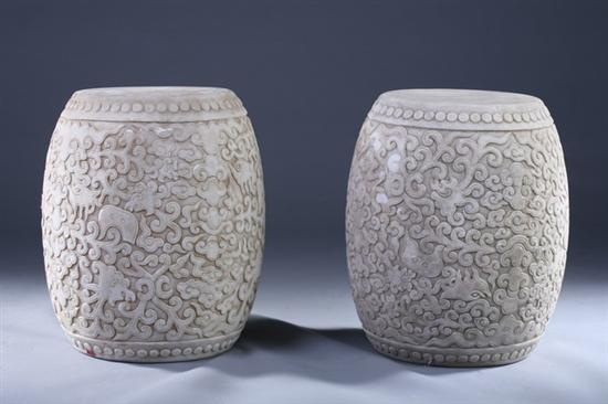 Appraisal: PAIR CHINESE WHITE MARBLE STOOLS - in high in diam