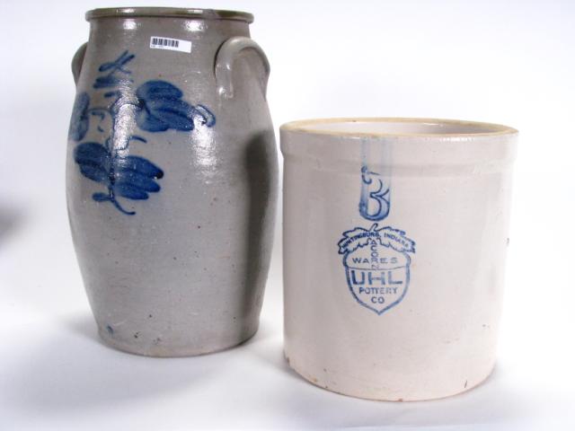 Appraisal: Two Antique Stoneware Crocks including a three gallon Uhl and