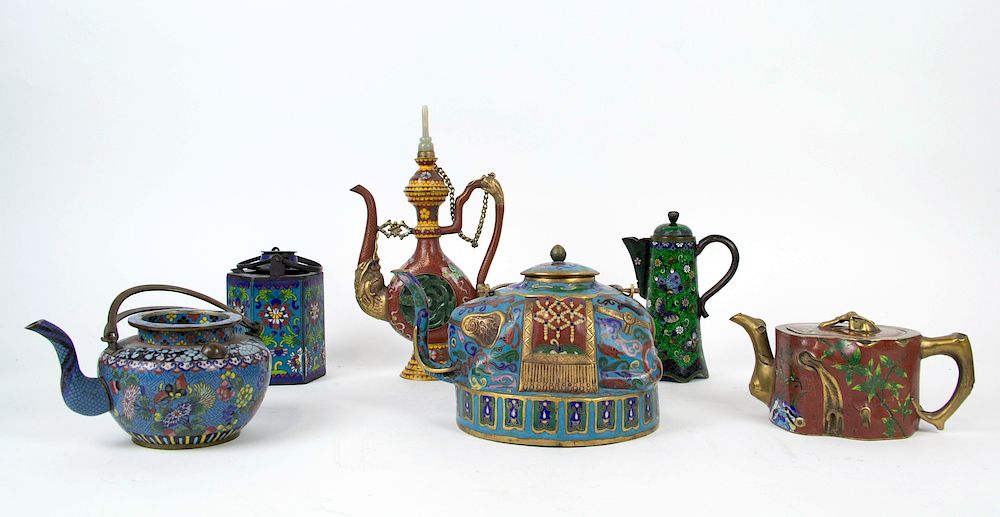 Appraisal: A Group of Cloisonne Teapots Chinese and Japanese Including one