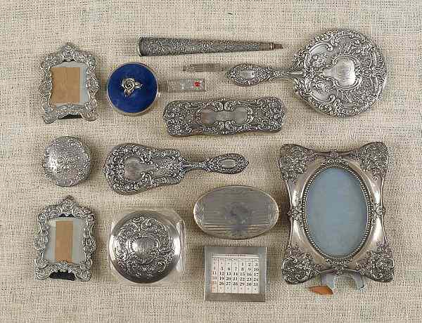 Appraisal: Sterling silver dresser articles to include a Tiffany Co pincushion