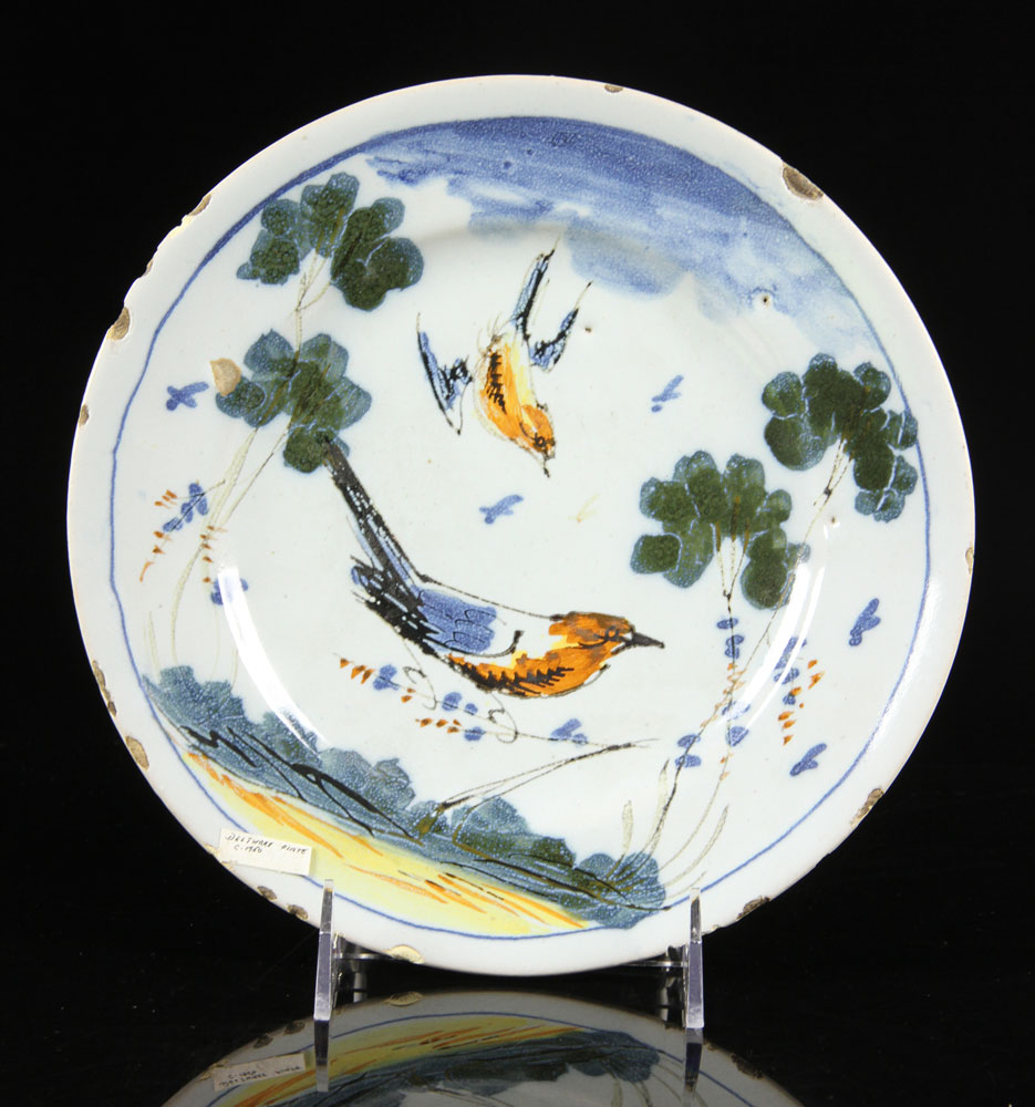 Appraisal: - Bristol Delft Plate Bristol Delft plate with two birds