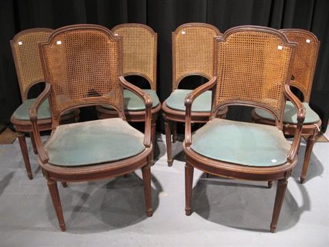 Appraisal: SET OF LOUIS XVI STYLE OAK CANE DINING CHAIRS Late