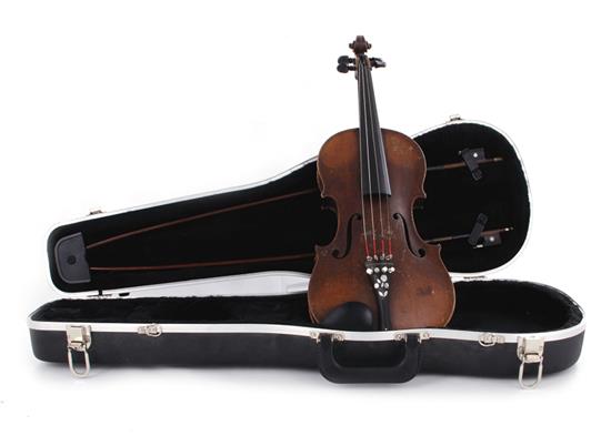 Appraisal: Violin and bows in fitted case th century violin L