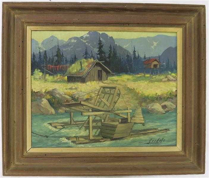 Appraisal: ELLEN HENNE GOODALE OIL ON BOARD Alaska - Fish wheel