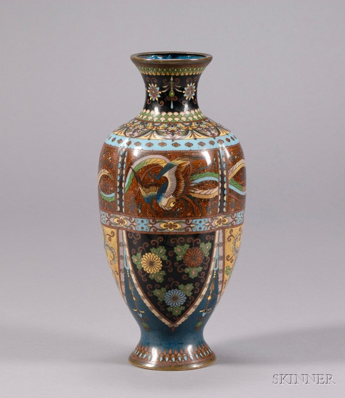 Appraisal: Lobated Cloisonne Vase Japan late th century designs of phoenix