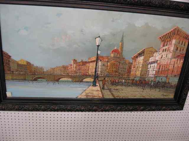 Appraisal: Perini Oil on Canvas European Cityscapewith Canalway image area ''