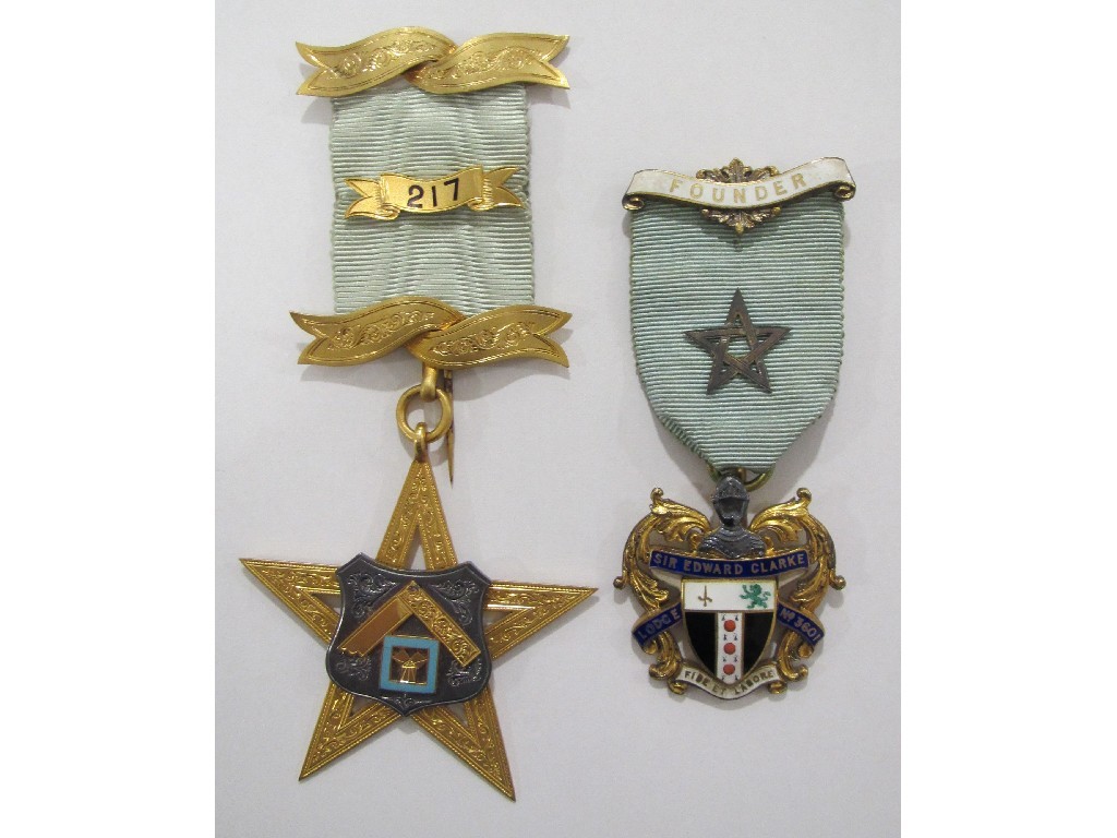 Appraisal: Two Masonic medals on ct gold Eastern star hallmarked Birmingham