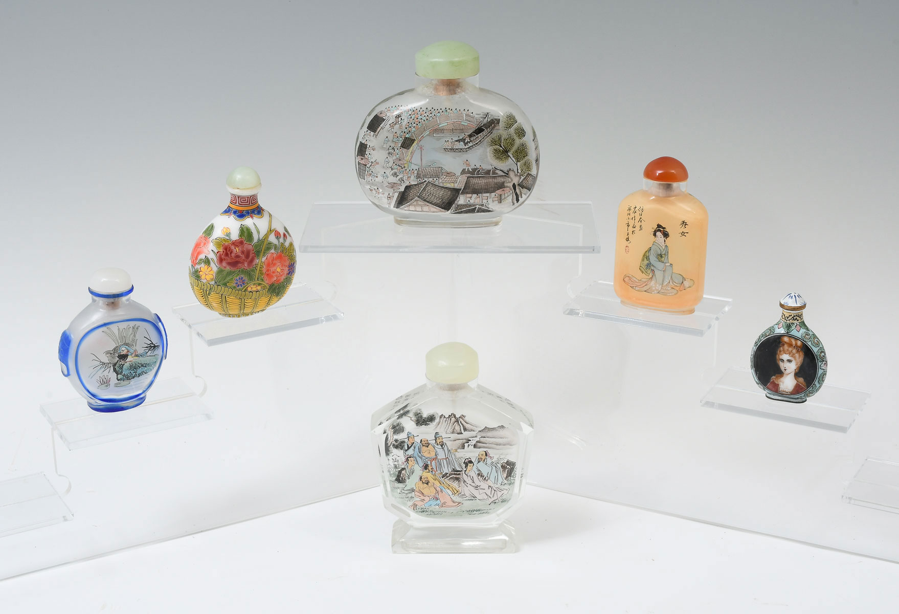 Appraisal: PC CHINESE SNUFF BOTTLE COLLECTION Comprising - Reverse painted figural